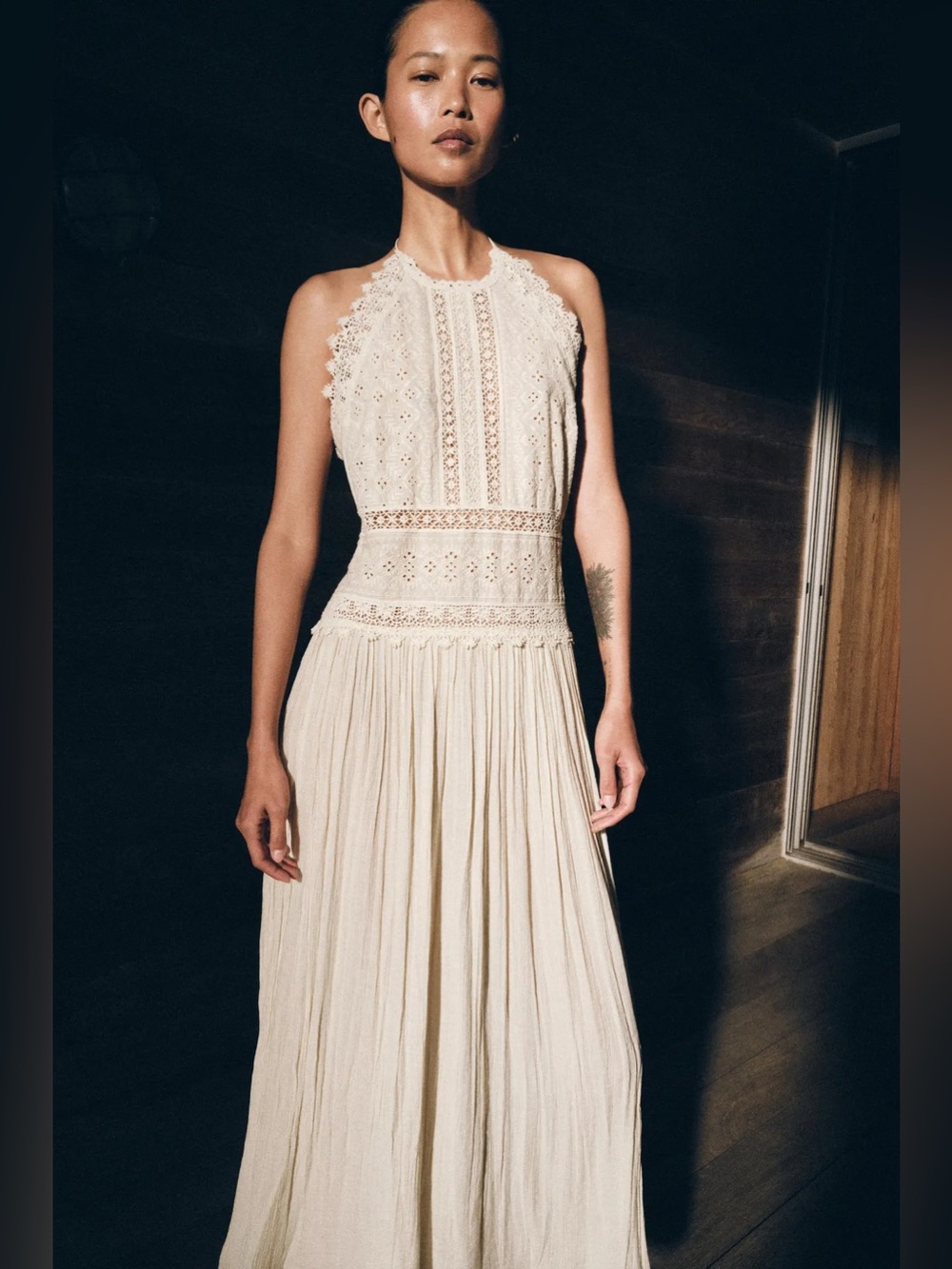Zara Halter Lace Embroidered Midi Dress Open Back Ecru Small 6895/043/712 NEW 20